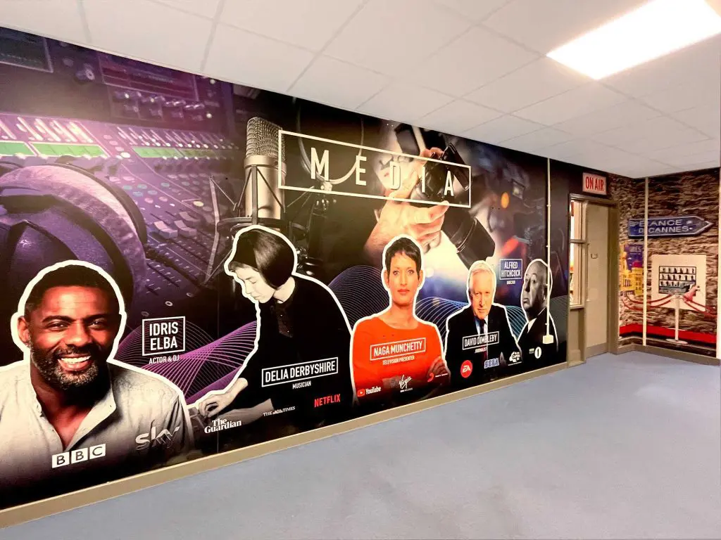 School corridor media wall art